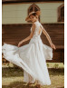 V Neck Ivory Lace Tulle Boho Hippie Wedding Dress